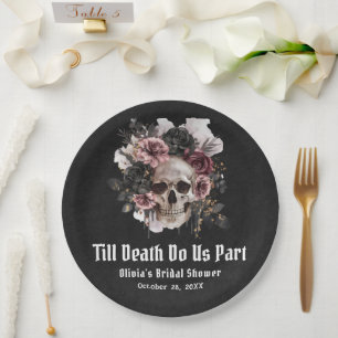 Prato De Papel Chá de Bebê Nupcial Floral Halloween Crânio Gótico