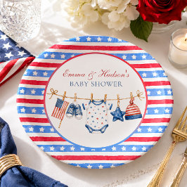 Prato De Papel Chá de Bebê Patriótico Americano de 4 de Julho