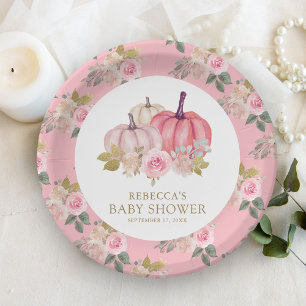 Prato De Papel Chá de Bebê Pequena Abóbora Rústica Rosa Dourado F