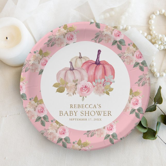 Prato De Papel Chá de Bebê Pequena Abóbora Rústica Rosa Dourado F (Criador carregado)