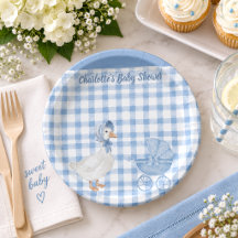 Chá de Bebê Personalizado do Ganso em Aquarela Azu