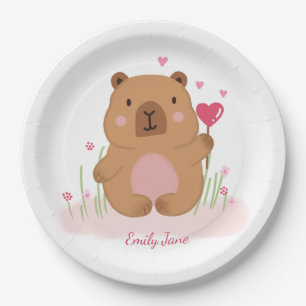 Prato De Papel Chá de Bebê Personalizado Rosa Capivara Fofa