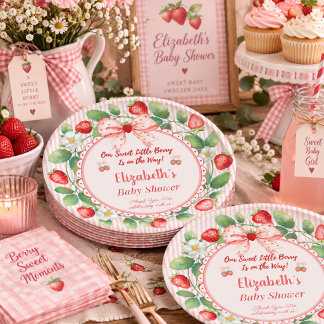 Prato De Papel Chá de Bebê Pink Strawberry Nome Personalizado