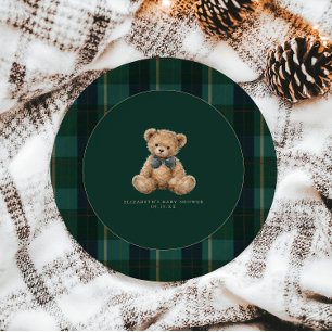 Prato De Papel Chá de Bebê Polo Xadrez Urso Teddy Vintage