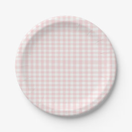 Prato De Papel Chá de bebê préppy com laço rosa e xadrez gingham