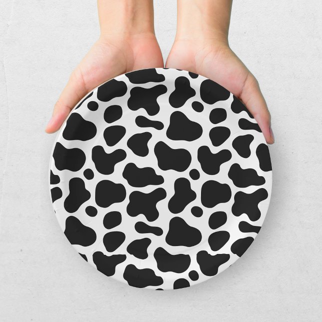 Prato De Papel Chá de Bebê Preto e Branco Estampa de Vaca (Criador carregado)