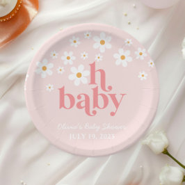 Prato De Papel Chá de Bebê Retro Daisy Rosa Boho
