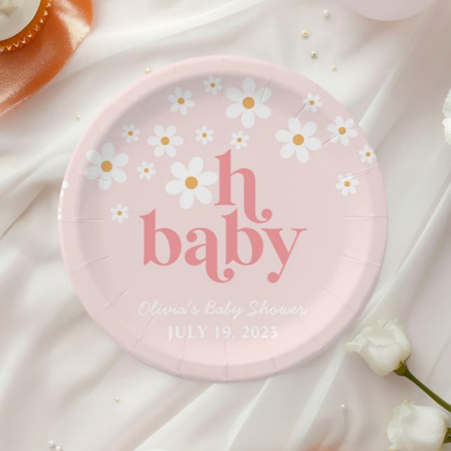 Prato De Papel Chá de Bebê Retro Daisy Rosa Boho (Criador carregado)