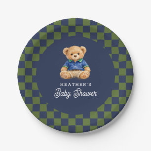 Prato De Papel Chá de Bebê Retrô Xadrez Teddy Beary