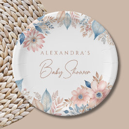 Prato De Papel Chá de Bebê Rosa Azul Boho Floral