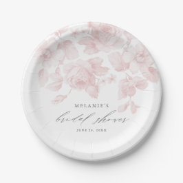 Prato De Papel Chá de Bebê Rosa Elegante Floral Script