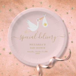 Prato De Papel Chá de Bebê Rosa - Estrela de Entrega Especial