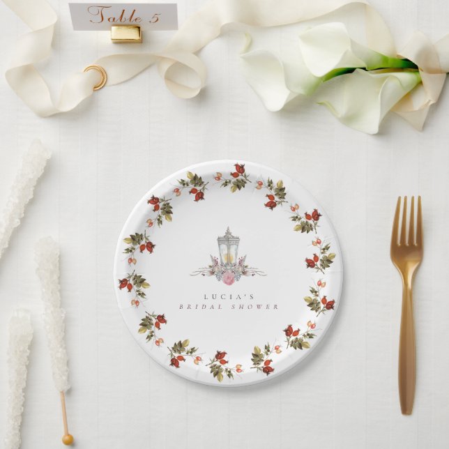Prato De Papel Chá de Bebê Rústico Floral Rosas e Lanterna (Casamento)