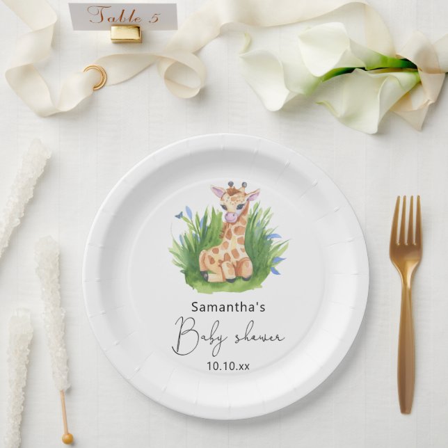 Prato De Papel Chá de bebê Safari Girafa (Casamento)