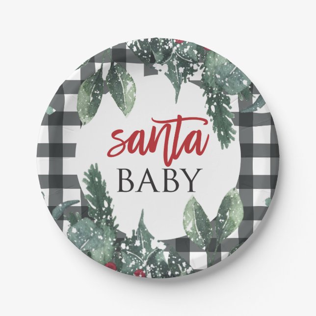 Prato De Papel Chá de Bebê Santa Baby Natal (Frente)