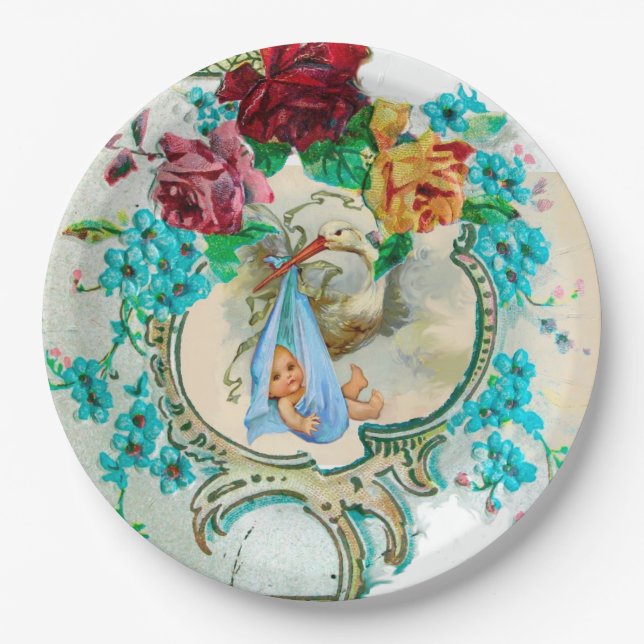 PRATO DE PAPEL CHÁ DE BEBÊ STORK (Frente)