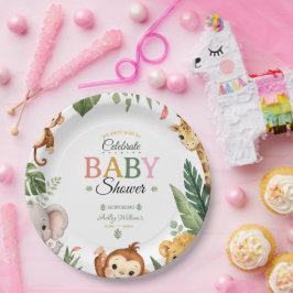 Prato De Papel Chá de Bebê Tema Selva