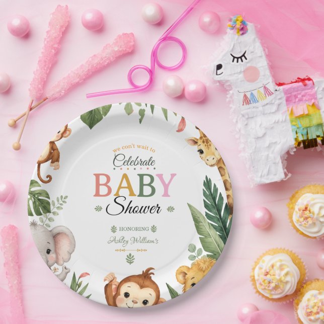 Prato De Papel Chá de Bebê Tema Selva  (Festa)