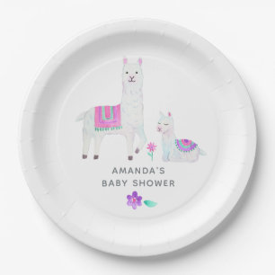 Prato De Papel Chá de Bebê temático Llama em Aquarela