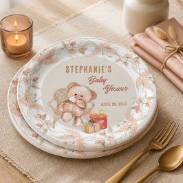 Prato De Papel Chá de Bebê Urso Boho