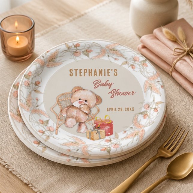 Prato De Papel Chá de Bebê Urso Boho (Criador carregado)