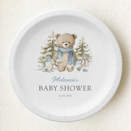 Prato De Papel Chá de Bebê Urso de Inverno Aquarela