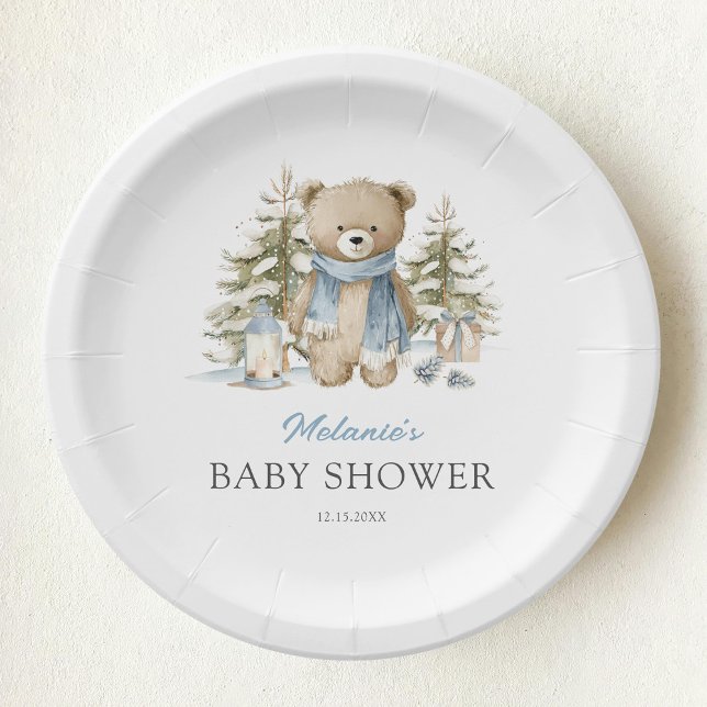 Prato De Papel Chá de Bebê Urso de Inverno Aquarela (Criador carregado)
