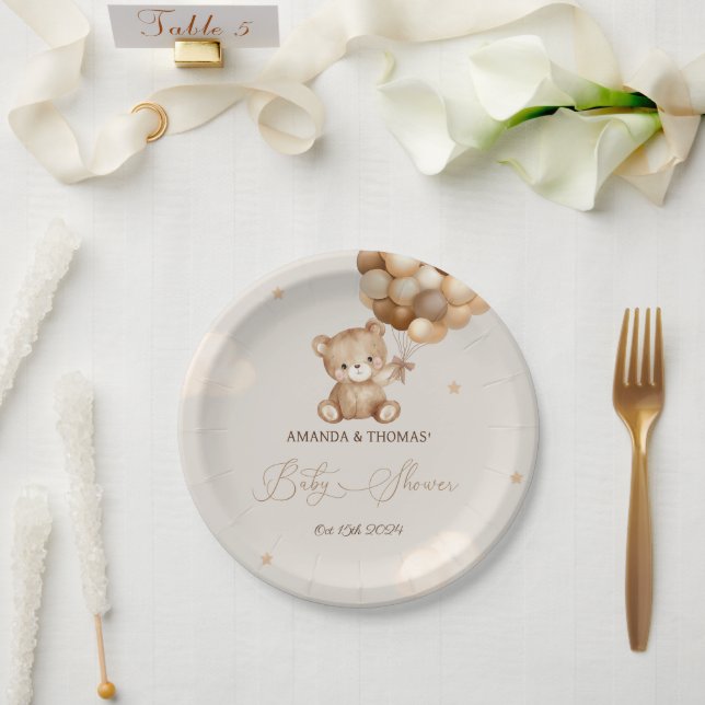 Prato De Papel Chá de Bebê Urso de Pelúcia Neutro (Casamento)