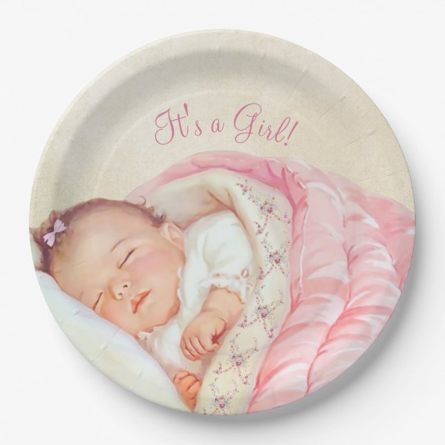 Prato De Papel Chá de Bebê Vintage Meninas (Frente)