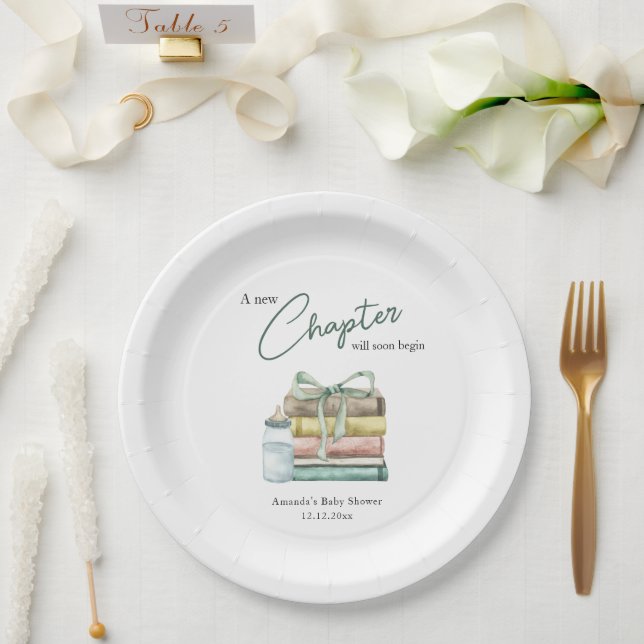 Prato De Papel Chá de Bebê Watercolor Novo Capítulo (Casamento)
