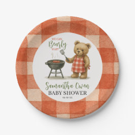 Prato De Papel Chá de Bebê Watercolor We Can Bearly Wait BBQ Baby