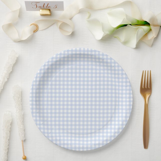 Prato De Papel Chá de Bebê Xadrez Azul (Casamento)
