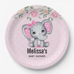 Prato De Papel Chá de Borda de Elefante-Bebê-Rosa-Rosa e Rosa