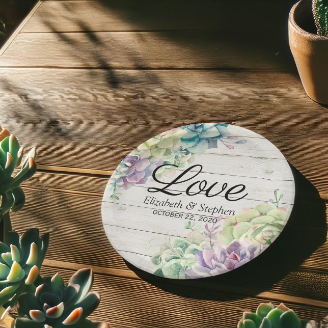 Prato De Papel Chá de casamento Aquarela Sucultiva Madeira Rústic (Criador carregado)