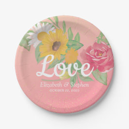 Prato De Papel Chá de casamento Chic Flowers Dourado Cor-de-Rosa