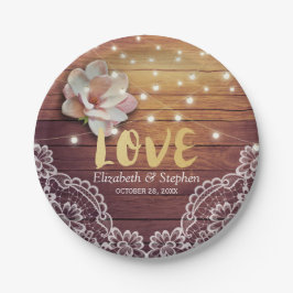 Prato De Papel Chá de casamento Floral String Luz Lace De Madeira