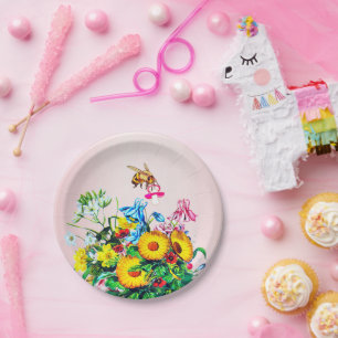 Prato De Papel Chá de fraldas Abelhas Rosa Pacificador Floral Ros