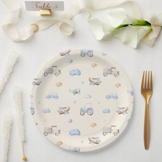 Prato De Papel Chá de fraldas Adventure Transportation Boy (Casamento)