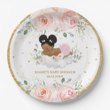 Chá de fraldas Africano-Americano Blush Floral Gir