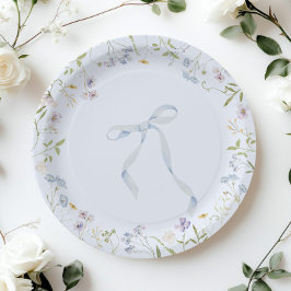 Prato De Papel Chá de fraldas Arco de fita de flor selvagem azul