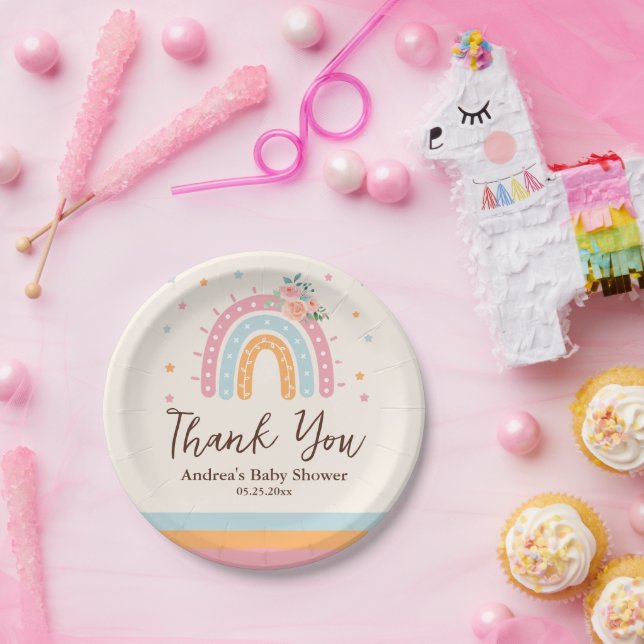 Prato De Papel Chá de fraldas arco-íris rosa (Festa)