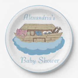 Prato De Papel Chá de fraldas Azul do Bebê-Arca de Noah