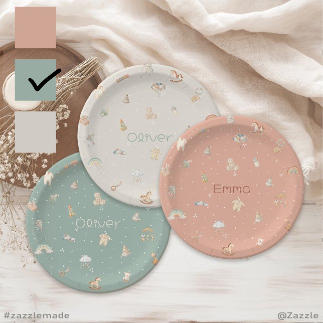 Prato De Papel Chá de fraldas Boho Autumn Personalizado (Boho Autumn Baby Shower Personalized Paper Plates)