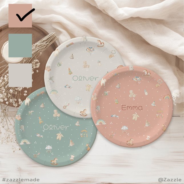 Prato De Papel Chá de fraldas Boho Autumn Personalizado (Boho Autumn Baby Shower Personalized Paper Plates)