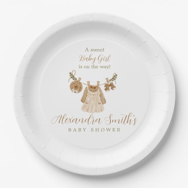 Prato De Papel Chá de fraldas Boho Clothesline Girl (Frente)