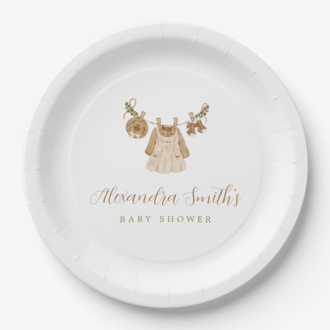 Prato De Papel Chá de fraldas Boho Clothesline Girl (Frente)