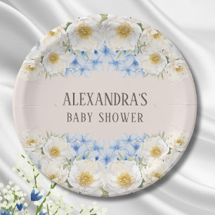 Prato De Papel Chá de fraldas Branco Floral Azul Hydrangea Garden
