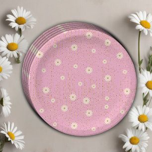 Prato De Papel Chá de fraldas brilhante da margarida do Ouro rosa