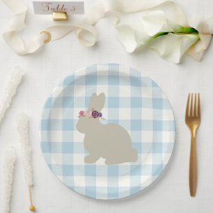 Prato De Papel Chá de fraldas Bunny Blue Gingham