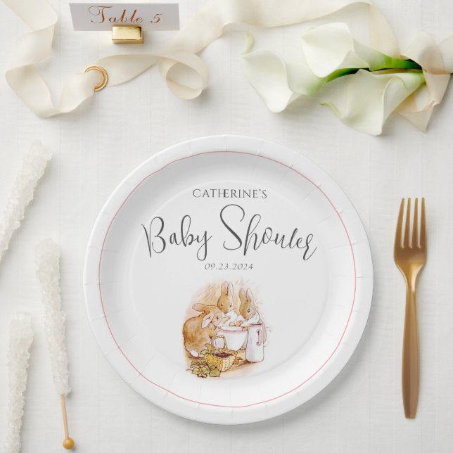 Prato De Papel Chá de fraldas Bunny Pink Girl (Casamento)